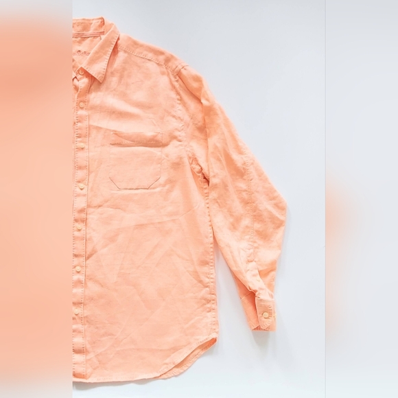 Tommy Bahama Men's Size Large Long Sleeve Linen Button Up Shirt Coral Orange - Picture 3 of 8
